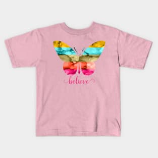 Believe Rainbow Butterfly Kids T-Shirt